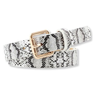 【送料無料】WHITE FANG(ホワイトファング) レザー ベルト おしゃれ ヘビ柄 パイソン カジュアル ナローベルト レディース BT024 色:01:ホワイト、サイズ:サイズ