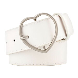 【送料無料】WHITE FANG(ホワイトファング) レザー ベルト おしゃれ ベルト 細い カジュアル ハート バックル 皮 革 レディース BT057 色:08:ホワイト、サイズ:サイズ
