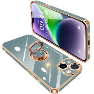 �y���������ziPhone14 Plus �P�[�X �����O�t�� �A�C�t�H��14Plus �����O �J�o�[ �ϏՌ� TPU 360°��] �X�^���h�@�\ ���b�L���H �ԍڃz���_�[ �X�g���b�v�z�[���t�� 6.7�C���`�i�O���[�j