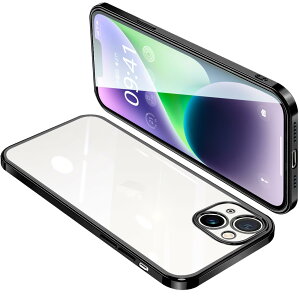 �y���������ziPhone14 Plus �P�[�X �N���A �A�C�t�H��14Plus �J�o�[ ���� �X�}�z�P�[�X �ϏՌ� �y�� ���b�L���H TPU ���^ �X�g���b�v�z�[���t�� ����~�� �����h�~ 6.7�C���`�i�u���b�N�j