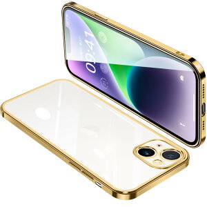 �y���������ziPhone14 Plus �P�[�X �N���A �A�C�t�H��14Plus �J�o�[ ���� �X�}�z�P�[�X �ϏՌ� �y�� ���b�L���H TPU ���^ �X�g���b�v�z�[���t�� ����~�� �����h�~ 6.7�C���`�i�S�[���h�j