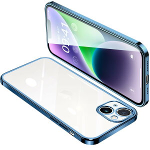 �y���������ziPhone14 Plus �P�[�X �N���A �A�C�t�H��14Plus �J�o�[ ���� �X�}�z�P�[�X �ϏՌ� �y�� ���b�L���H TPU ���^ �X�g���b�v�z�[���t�� ����~�� �����h�~ 6.7�C���`�i�u���[�j