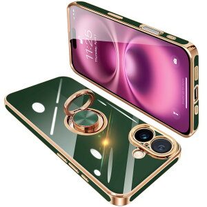 �y���������ziPhone16 Plus �P�[�X �����O�t�� �A�C�t�H��16Plus �����O �J�o�[ �ϏՌ� TPU 360°��] �X�^���h�@�\ ���b�L���H �ԍڃz���_�[ �X�g���b�v�z�[���t�� 6.7�C���`(�_�[�N�O���[��)