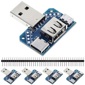 �y���������zDAOKAI 5���� USB 4 in 1 - DIP�A�_�v�^�[ 2.54mm 8�s�� Type-C/Type-A �I�X/Type-A ���X/Micro USB �\�P�b�g - DIP �u���C�N�A�E�g�{�[�h DIY�d���p 40�s���w�b�_�[�t��