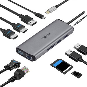 �y���������zvigoole USB C �n�u 11-in-1 �g���v���f�B�X�v���CUSB Type C �n�uHDMI �h�b�L���O�X�e�[�V���� �ϊ��A�_�v�^2�i�f���A���jHDMI 4K HDMI, 1080P VGA�|�[�g, PD 100W �}���[�d�|�[�g, 1Gbps �C�[�T�l�b