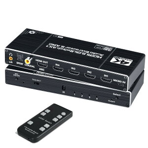 �y���������zELEVIEW HDMI 4����1�o�� �ؑ֊� ���f�W�^��/ARC�Ή� �������� 4K 60Hz HDR HDCP2.3�bPS5�ESwitch�ڑ��\ �����ؑ� �����R���t�� �x���Ȃ� EHD-804N