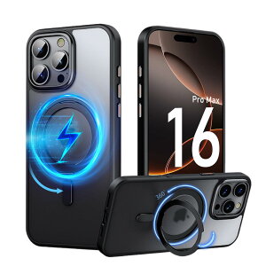 �y���������zPRODELI �P�[�X For iPhone 16 Pro Max ��p �J�o�[ 360°��]�X�^���h MagSafe�Ή� �ČRMIL�K�i �ϏՌ� �w��h�~ ���C�����X�[�d�Ή� �����h�~ �����Y�ی� �C�菝�h�~ �}�b�g�� �����O �}�O