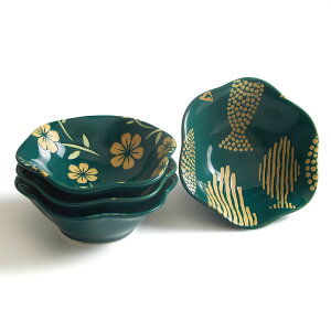 【送料無料】YFWOOD 小鉢 小皿 4個 小鉢セット 取鉢 直径10.5cm 高さ約3.3cm 3柄 容量約 100ml ミニボウル 黄色と緑 とんすい 前菜プレート 調味料皿 醤油 納豆 漬物入れ 家庭 旅館 飲食店用 電子レン