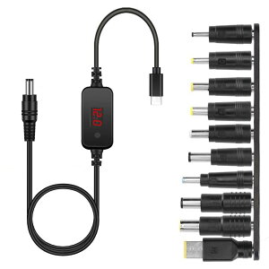 【送料無料】YACHUN USB C-DC PDアダプタケーブル 変換プラグ付き 5.5x2.5mm 1.2m 調整可能電圧 5V-9V-12V-15V-20V Type-C to DC電源ケーブル 5.5*3.0mm 、5.5*1.7mm 、4.0 * 1.7mm、3.0*1.1mm 、6.5*4.4mm、4.5*3.0mm、7.4*5.0mm、7