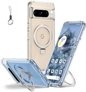 【送料無料】Google Pixel 7 用 ケースクリア Magsafe対応【 Magsafeリングスタンド ホルダー 一体型・ストラップ1種付き】グーグル ピクセル7 カバー スタンド機能 縦横両対応 HILEGENER スマホケース