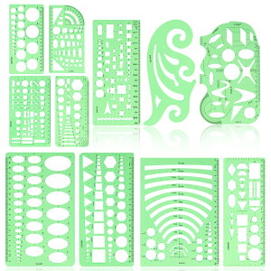 【送料無料】Dennty 11枚 製図用定規 テンプレート 円 図面テンプレート プラスチック測定 製図 円 幾何学定規 透明幾何図面 図面ルーラ テンプレートルーラ一般総合 計量製図用品