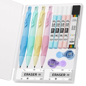 【送料無料】Four Candies かわいいシャープペンシルセット 2.0mmシャーペン 4本 人間工学的シャープペンシル HB芯 シャープナー/消しゴム 子供のための審美的な学用品