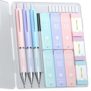 【送料無料】Four Candies パステルシャープペンシルセット かわいい色 3本入り0.5&0.7&0.9mm HB芯リフィル(360本) 消しゴム付き お絵かき&筆記用シャーペン 書きやすい 中学生