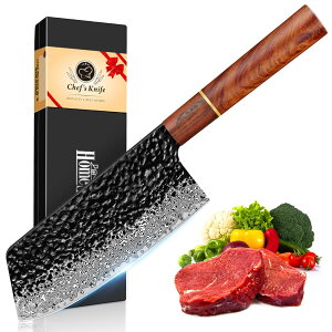 【送料無料】HomeSafety 包丁 肉切り包丁 ダマスカス包丁 中華包丁 刃渡り166mm.プロ用中華シェフナイフ,キッチン用万能.手打ち鍛造三徳,槌目のダマスカス模様 牛刀,左利き用 両刃.錆びにくい67