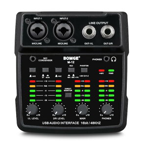 【送料無料】BOMGE M12 オーディオインターフェース、2チャンネルミキサー、XLR/3.5mmマイク入力、48V電源、PCレコーディング/スタジオ/ライブ用サウンドカード