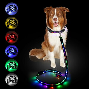 【送料無料】SUOKOMR 光るリード 小型犬 犬光る 首輪 犬リード 光る首輪 虹色 猫 中型犬 大型犬 ペット用品 LEDりーど120cm サイズ調整可能 LED発光 多色発光 USB 充電式 防水型 高視認性 安全対策