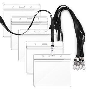 【送料無料】【idカードホルダー】Segarty ネームホルダー 5枚入れ 横型 黒い 吊り下げ名札 社員証 透明色名札ケース カードホルダー 首掛け 両面用 ネックストラップ カード 通学通勤 社員証