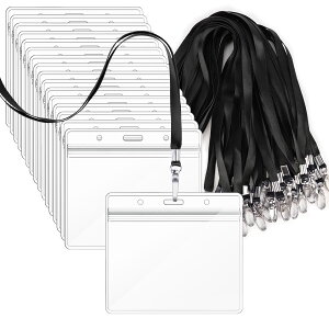【送料無料】【idカードホルダー】Segarty ネームホルダー 名札 25枚入れ 横型 黒い 吊り下げ名札 社員証 透明色名札ケース カードホルダー 首掛け 両面用 ネックストラップ カード 通学通勤