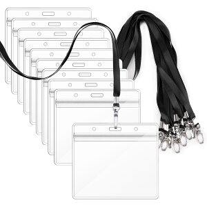 【送料無料】【idカードホルダー】Segarty ネームホルダー 名札 10枚入れ 横型 黒い 吊り下げ名札 社員証 透明色名札ケース カードホルダー 首掛け 両面用 ネックストラップ カード 通学通勤