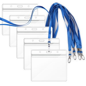 【送料無料】【idカードホルダー】Segarty ネームホルダー 名札 5枚入れ 横型 青い 吊り下げ名札 社員証 透明色名札ケース カードホルダー 首掛け 両面用 ネックストラップ カード 通学通勤 社