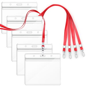 【送料無料】【idカードホルダー】Segarty ネームホルダー 名札 5枚入れ 横型 赤い 吊り下げ名札 社員証 透明色名札ケース カードホルダー 首掛け 両面用 ネックストラップ カード 通学通勤 社