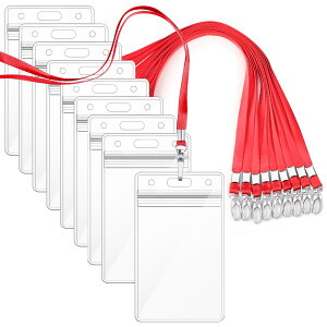 【送料無料】【idカードホルダー】Segarty ネームホルダー 名札 10枚入れ 縦型 赤い 吊り下げ名札 社員証 透明色名札ケース カードホルダー 首掛け 両面用 ネックストラップ カード 通学通勤