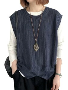 【送料無料】Moilyuko ニットベスト レディース ベスト おしゃれ カジュアル ゆったり チョッキ トップス MO64 (ネイビー)