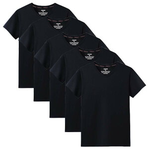 【送料無料】Sukinana インナーシャツ メンズ 肌着 5枚組 綿100% Vネック tシャツ 半袖 防菌防臭 クセになる肌触り 無地 メンズ 服 (4XL, ブラック)