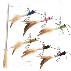 【送料無料】SONGWAY 猫おもちゃ虫 ねこじゃらし羽 昆虫6虫しっぽ 純木の手持ち釣り竿