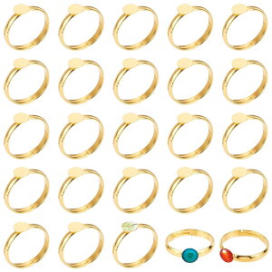 【送料無料】ADOFUNリング 8mm台座 25個 リングパーツ ゴールド フラットラウンド 調節可能 指輪用ベース 真ちゅう製 丸型指輪トレイ 指輪作り ハンドメイド アクセサリーパーツ DIY パーツ リ