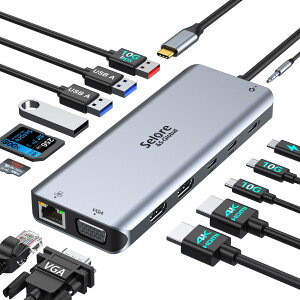 yzSelore USB C hbLOXe[V hdmi 2 type-c usb nuy14-in-1 3ʃ[h 2 HDMI{VGA zgvfBXvCΉ 10Gbps f[^] 100W PD}[d fA 4K HDM/VGA/USB A/USB C |