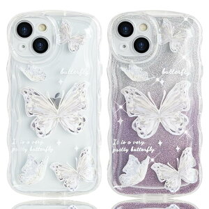 【送料無料】JOOBOY スマホケース 対応 iPhone 15 Plus ケース クリア 透明 キラキラ 蝶々 波型 かわいい tpu ソフト 薄型 軽量 女性人気 キャラクター 衝撃吸収 指紋防止 ストラップホール付き 対応