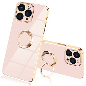 【送料無料】JOOBOY iPhone16 Pro 用 ケース リング付き メッキ加工 レンズ保護 tpu ソフト ストラップホール付き 耐衝撃 スリム おしゃれ アイフォン16Pro 用 ケース (ピンク, iPhone16 Pro)