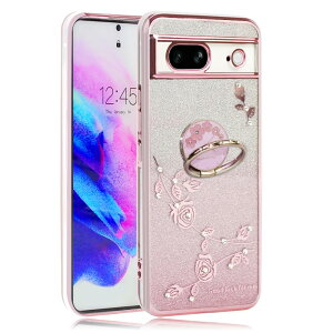 【送料無料】JOOBOY Google Pixel7 ケース リング付き クリア キラキラ メッキ加工 花柄 ソフトケース TPU 薄型 おしゃれ かわいい 衝撃吸収 ブランド グーグル ピクセル 7 カバー (ローズゴールド, G
