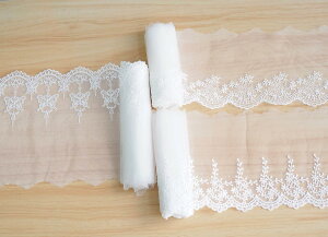 【送料無料】Hymyily 3種セット 刺繍レースネット生地装飾 蝶・花・枝模様 各2m合計6m DIY・裁縫・ギフト包装・カーテン装飾・お人形の衣裳作り・ヘアクリップ作りなどに最適 (ホワイト)