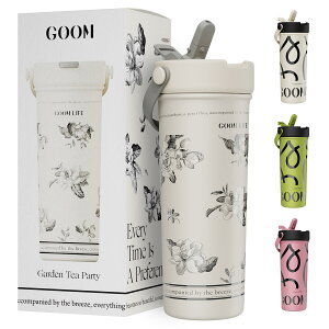 【送料無料】GOOM 水筒 マグボトル タンブラー 蓋付き 保温ボトル 600ml 316ステンレス ストローボトル 保温 保冷 真空断熱 漏れ防止 多重構造 蓋付き ストラップ付き 茶こし付き 手書き風 オシ