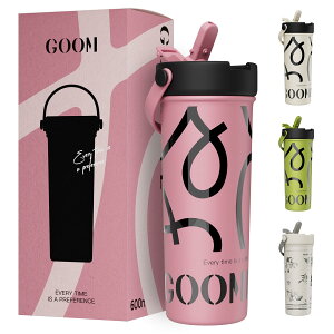 【送料無料】GOOM 水筒 マグボトル タンブラー 蓋付き 保温ボトル 600ml 316ステンレス ストローボトル 保温 保冷 真空断熱 漏れ防止 多重構造 蓋付き ストラップ付き 茶こし付き 手書き風 オシ