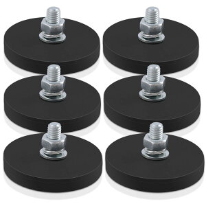 【送料無料】MAGXCENE 6個入り 丸型 マグネット 台座 ネオジム磁石 ラバーコーティング 強力磁石 M6ネジ付き スタッド付き ネオジム磁石ベース ツール、LED作業灯、カメラ、車用ベ の磁気マウ