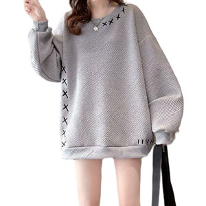 【送料無料】トレーナー レディース パーカー 長袖 スウェット トップス 丸首 刺繍 プルオーバー 無地 大きいサイズ 体型カバー ゆったり ファッション 着痩せ 韓国 通勤 普段着 春秋冬