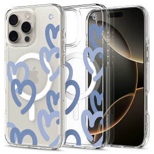 【送料無料】Spigen iPhone 16 Pro Max ケース MagSafe対応 クリア ストラップホール 米軍MIL規格 ウルトラ・ハイブリッド・マグフィット ACS08273 (ハート・デニム)