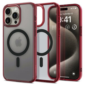 【送料無料】Spigen 【創業18年の技術力】 iPhone 15 Pro Max ケース 半透明 MagSafe対応 米軍MIL規格 ウルトラ・ハイブリッド・マグフィット ACS07056 (フロスト・ディープ・レッド)
