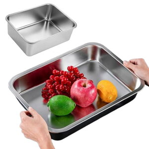 【送料無料】Asdays トレー 調理器具 天ぷら 角型 深型 水切り 食材収納 保管 保存 長方形 お菓子 耐熱 調理用 ステンレス製 (32×22×10cm)