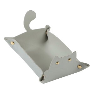 【送料無料】AllBright 小物入れ 卓上 かわいい 猫 ネコ アクセサリートレイ 鍵置き トレー おしゃれ レザートレイ (グレー)