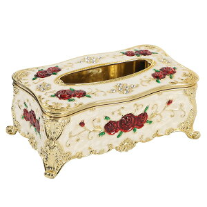 【送料無料】AllBright ティッシュケース 収納 おしゃれ ヨーロピアン 花 バラ 姫系 ティッシュ (ホワイト)