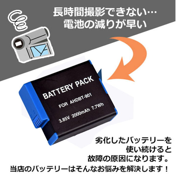 楽天市場】バッテリー3個＋充電器 GoPro対応 HERO12/11/10/9 対応 
