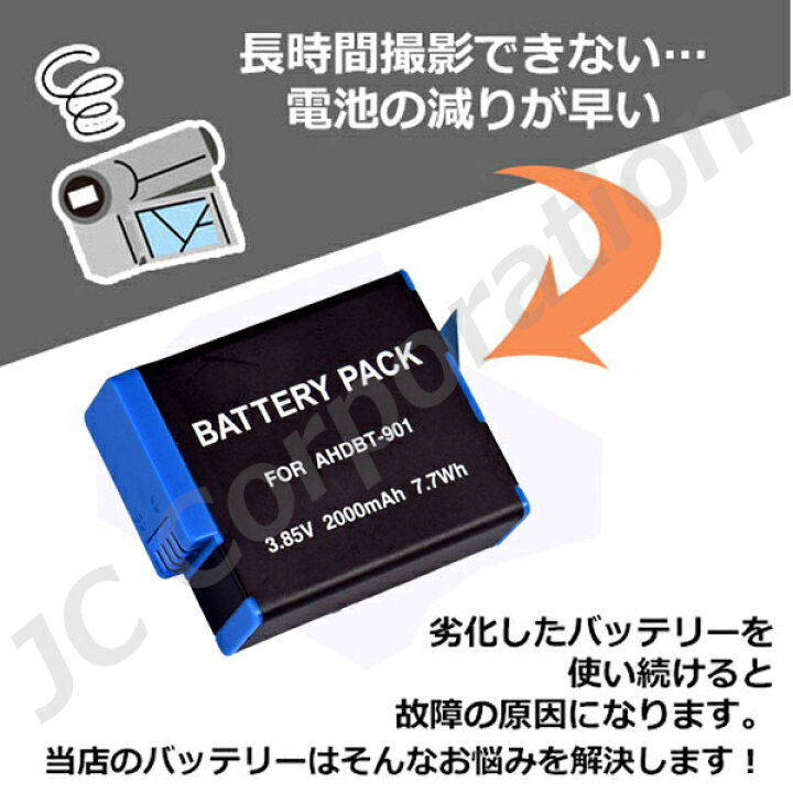 楽天市場】バッテリー3個＋充電器 GoPro対応 HERO12/11/10/9 対応 