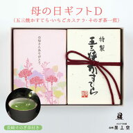 【母の日】【送料無料】ギフトD 特製 五三焼かすてら（290g）・いちごカステラ（焼印）・お茶（そのぎ茶…