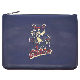 新品 コーチ ポーチ F87838-QBO4R COACH メンズ フラット スリム クラッチバッグ マチなし ラージ ポーチ パーティー キャット モチーフ カデット ネイビー アウトレット