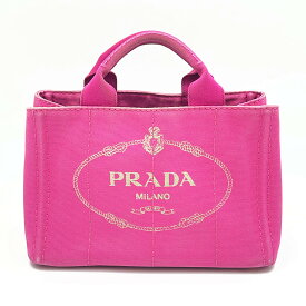 中古 プラダ バッグ PRADA BN2439 カナパ トート ミニ CANAPA ハンドバッグ キャンバス デニム ミニサイズ ロゴ フューシャ ピンク レディース