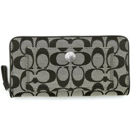 中古 コーチ 財布 COACH シグネチャー ジャガード キャンバス ラウンドファスナー 長財布 ブラック ホワイト グレー 黒 白 レディース F41970-SBKWT 10158